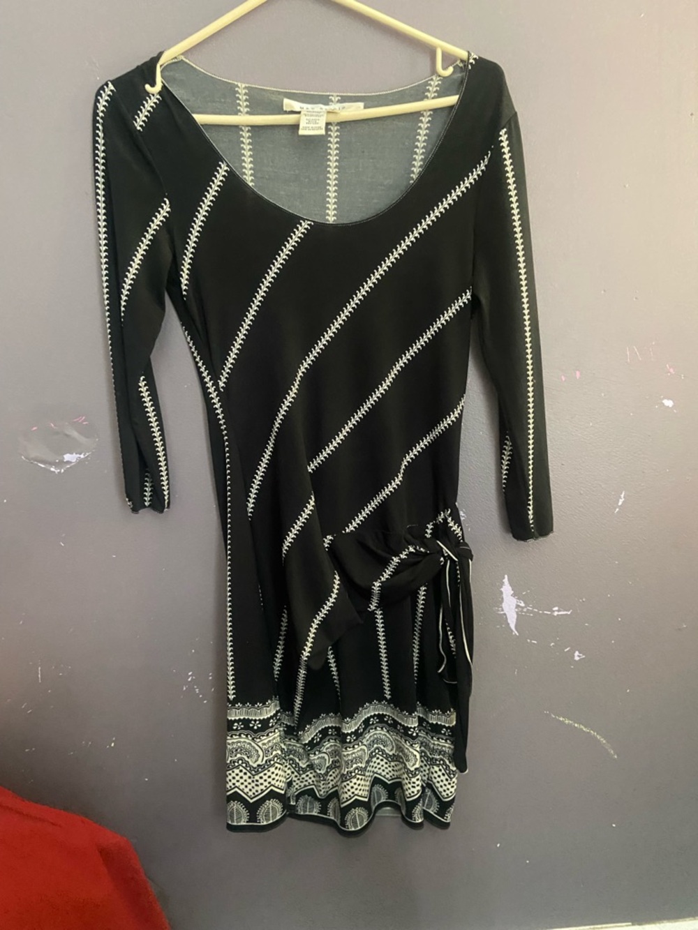 Max Studio Black Dress with White Stitch Detail and Tie Waist
